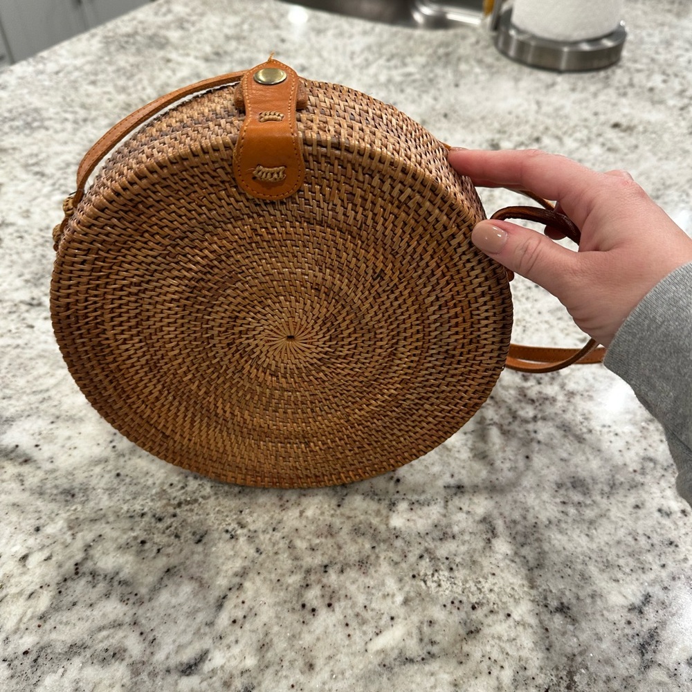 Brown Woven Round Crossbody Bag